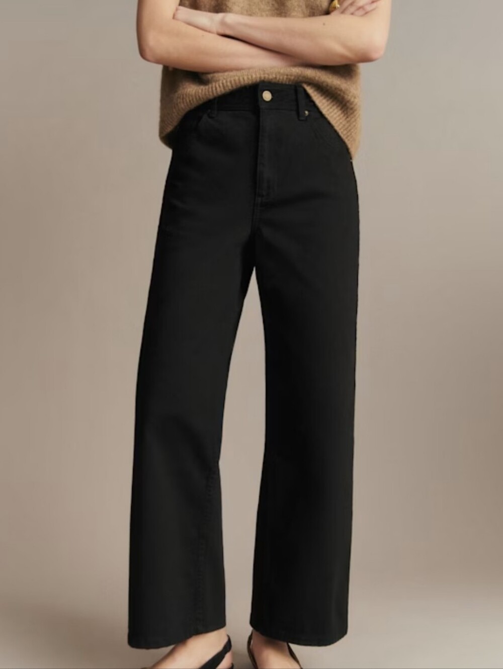 Sezane Denim High Rise Wide Leg Ankle Length Jeans Black